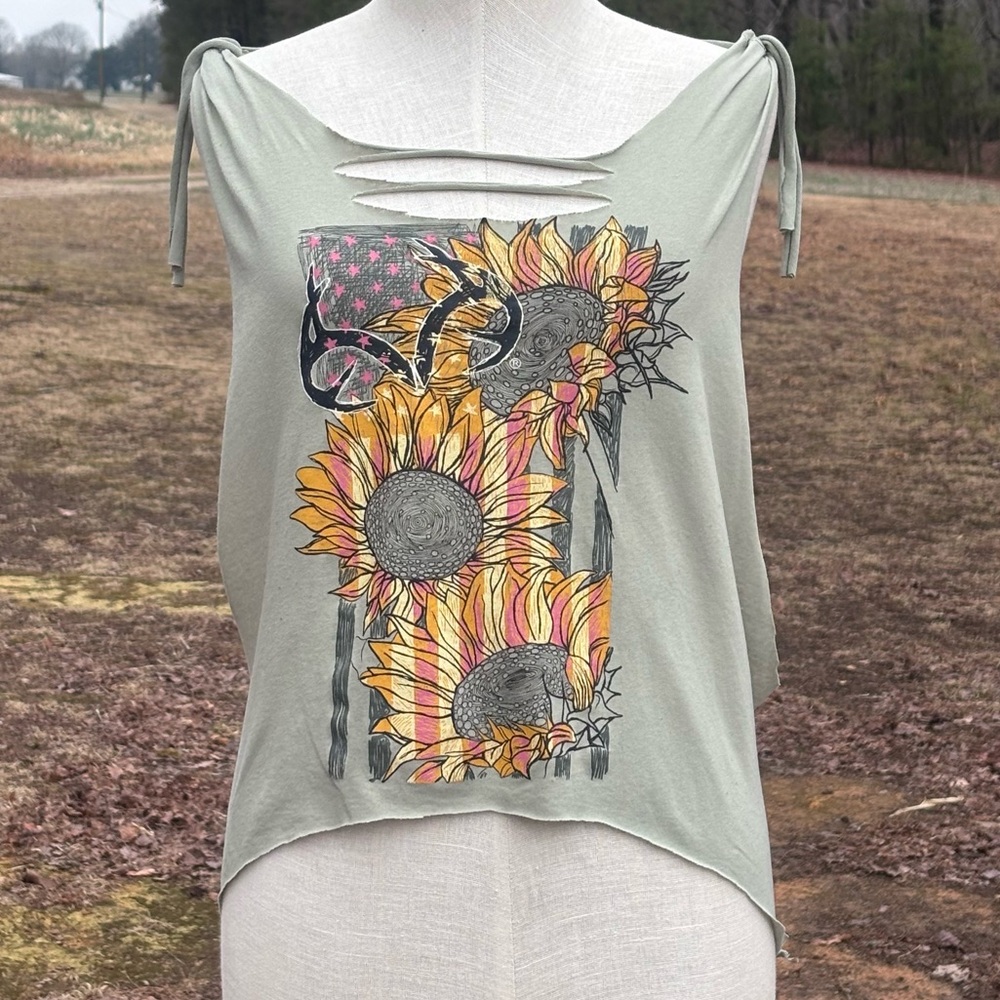 Handmade Cropped,Ripped and Roped Sunflower Shirt!!